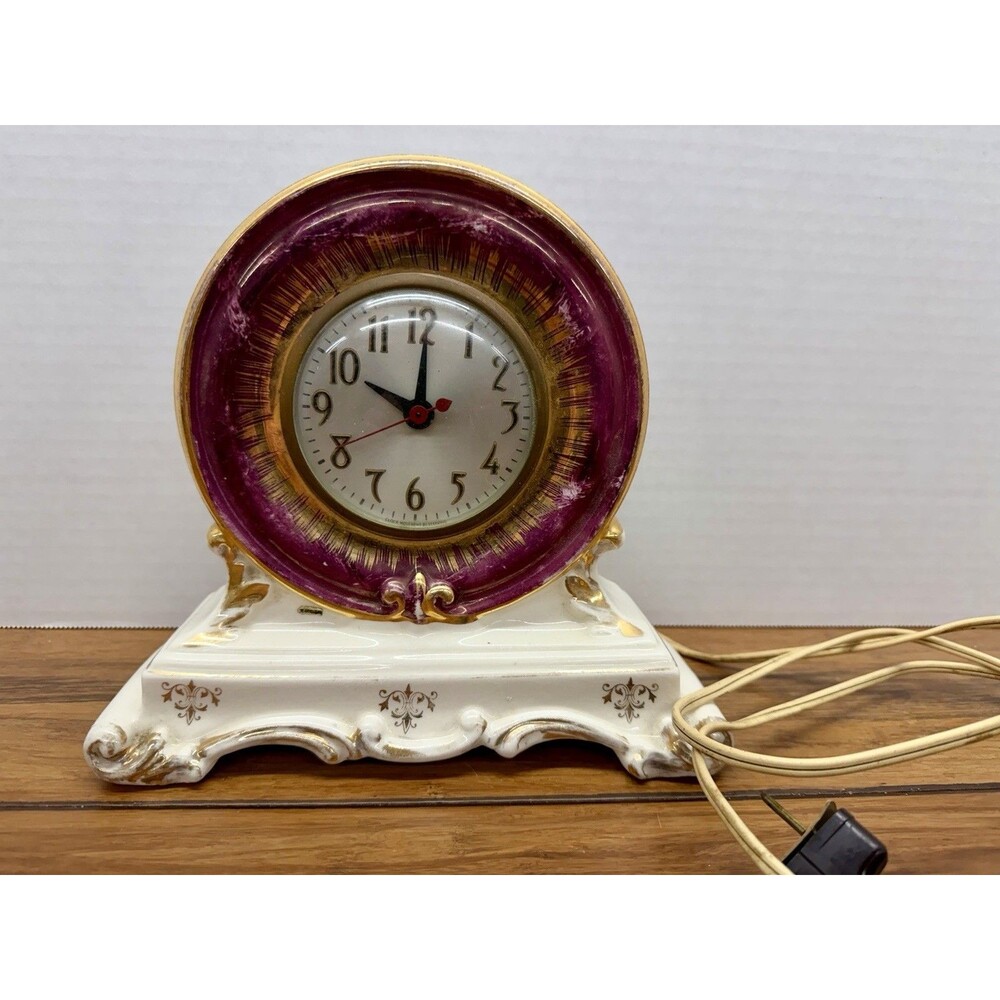 Vintage 1930’s Gilded Sessions Porcelain Mantle Clock 24k Gold Accents